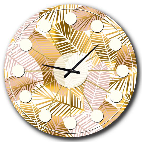 Designart 'Golden Palm Leaves Ii Mid-Century Modern Wall Clock